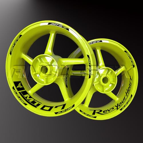 Reflektierende Aufkleber aus Vinyl für Motorradfelgen, Aufkleber Set für Yamaha MT07 MT-07, Felgenstreifen für Motorrad, komplett für 2 Räder mit 43 cm (17 Zoll), Schwarz glänzend