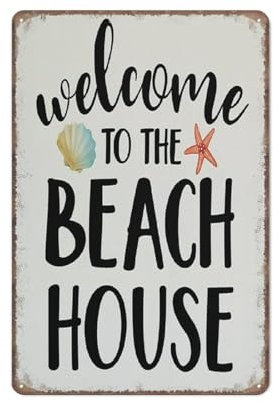 Jaesxxco Rustikales Schild mit Aufschrift Welcome To The Beach House, dekoratives Schild, lustiges Metallschild, Poster, Wandkunst für Küche, Garten, Badezimmer, Bauernhof, Zuhause, Kaffee