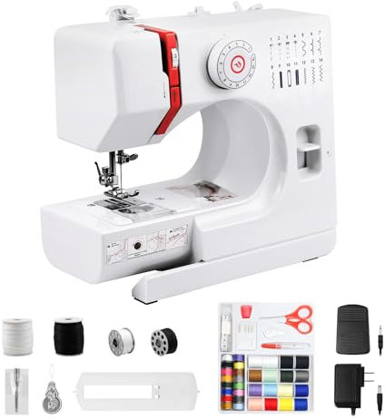 SMOCTAR Nähmaschine für Anfänger, 14 Stichprogrammen Kleine Nähmaschinen Kinder, Mini Sewing Machine Tragbare Elektrische Nähmaschine mit Fußpedal & Nähset & LED-Licht