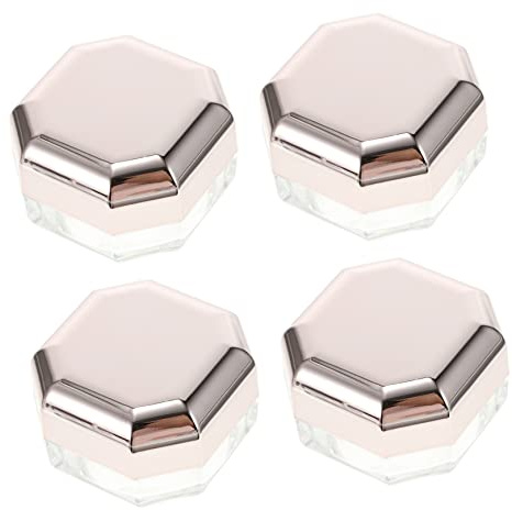 Veemoon 4pcs Empty Loose Powder Container with Sifter - Octagonal Makeup Powder Pot Compact Case for Cushion Foundation - Travel and Home Use Elegant Rose Gold Finish