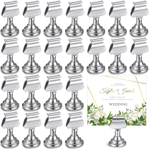 Kathfly 24 Pcs Wedding Table Number Holders 1.7 Inch Metal Silver Mini Place Card Holders Bulk Harp-clip Table Sign Stands Card Holder Display Picture Memo Notes Menu for Restaurants Birthday Decor