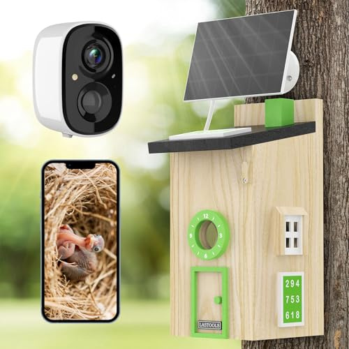 Solar Bird House with Camera - 2K HD Wooden Smart Bird Box Watch Birds Nesting & Hatching in Real Time, 2.4G WiFi Camera Inside AI Identify Bird Behavior, for Bird Lovers