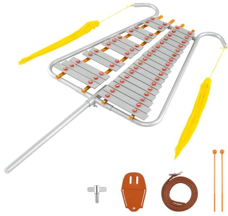 KOMFOTTEU Xilofono di marcia a 29 note in alluminio con manico regolabile | Carillon strumento a percussione con 2 mazzoli e cintura, per principianti e professionisti