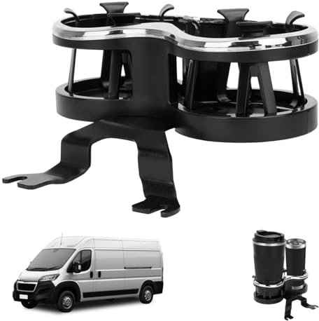 JESTOP Verbesserter doppelter Getränkehalter-Verlängerungssatz für Citroën Relay FIAT Ducato 07-24, 2-in-1-Getränkehalter-Adapter mit Verstellbarer Basis, für Getränke, Snacks, Tassen, Flaschen