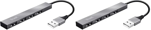 Trust Halyx Minihub USB 2.0 de Aluminio con 4 Puertos para PC, Portátil, Mac - Plata (Paquete de 2)