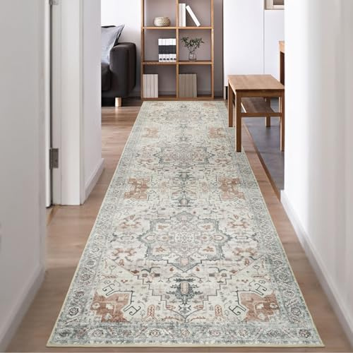 Famibay Teppich Läufer Flur 80x300cm Küchenläufer Waschbar rutschfest Küchenteppich Läufer Flurteppich Lang Teppichläufer Vintage für Eingang Schlafzimmer Wohnzimmer