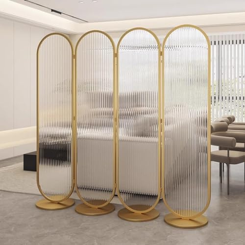 Paravent Moderne Paravent en Verre Pliant Et Arqué pour Plus D'intimité Séparateurs Muraux Portables pour Bureau, Chambre, Salle De Bain, Dressing(Gold-W:50cm,3 Panel)