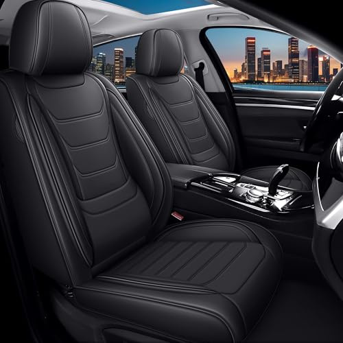 Soliget Für Audi Q2 Q3 Q4 Q5 Q6 Autositzbezüge, Wassergeschütztes & fleckenabweisendes Premium-Leder, (Vollsatz Set, Schwarz)