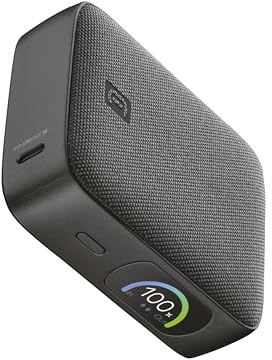 Cellularline batería Externa PowerView IQ 10.000 mAh con Pantalla TFT Inteligente, Salida USB-C 45 W, USB-A 18 W, Carga rápida y Doble Dispositivo, Acabado en Tela, Negro