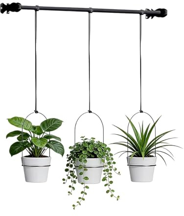 Macetas para plantas – Jarrón colgante con barra ajustable | Macetero para pared, jardín, cocina, sala de estar, dormitorio, baño, ventana, balcón