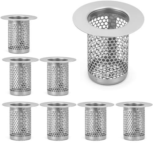 DEANKEJI Lot de 2 en Acier Inoxydable 304 Grille Evier Cuisine, Cylindre Filtre Lavabo, Anti-Bouchons pour Lavabo et Baignoire Grille Evier, Convient pour Cuisine, Salle de Bain, Balcon (Argent)