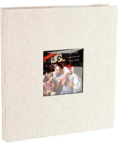 Dexpally Album Foto Autoadesivo Album Fotografico Fai Da Te di Copertina in Lino 27x28 cm 40 Pagine per Foto 10x15 Scrapbooking Regalo Matrimonio Bebe e Viaggio (Beige)