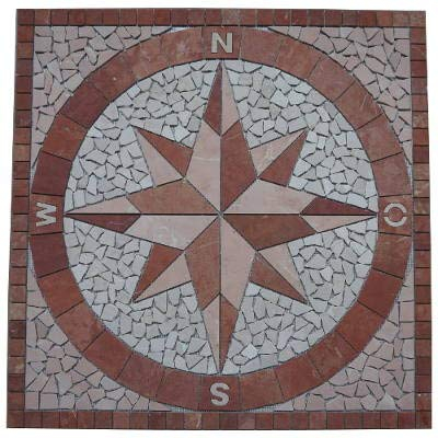 Marmor Rosone 90x90 cm Kompass Windrose Naturstein Mosaik Einleger Fliesen Rosso Verona 047