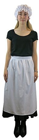 Brigitta Viktorianische Dienstmädchen-Schürze und Mopp-Hut für Damen, weiß, Einheitsgröße