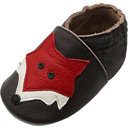 YIHAKIDS Premium Weiche Leder Krabbelschuhe Babyschuhe Kleinkind Lauflernschuhe(Size S,Dunkelbraun,0-6 Monate,19/20 EU)