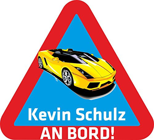 INDIGOS UG® Namensaufkleber - Baby AN Bord - o. Ihr Wunschname - Sticker - Autoaufkleber - Aufkleber - 007 - Hot Rod Auto - 15x14 cm - für Kinder, Auto, KfZ, Heckscheibe - individuell bedruckbar