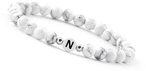 GD GOOD.designs Pärchen Armband mit Buchstaben N I Partnerarmband aus Howlith Perlen (Buchstabe N) - Valentinstag - Geschenk für Sie und Ihn