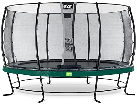 EXIT Toys Elegant Rundes Trampolin - ø427cm - Extra starker und Stabiler Rahmen - Mit Economy Sicherheitsnetz & Fußschutzsystem - Rostfrei - Wasserbeständig - Einfache Montage - Grün