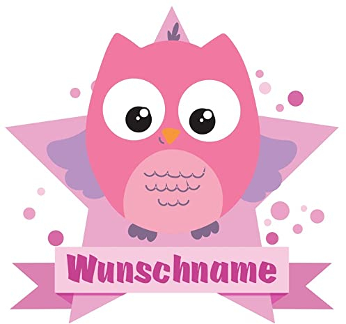 Samunshi® Rosa Eule Wandtattoo Türschild mit Name personalisierbar Kinderzimmer Türaufkleber Baby Wandaufkleber - 25x22cm mehrfarbig