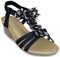 Damen Sandalen Absatz Blumen Sandaletten Glitzer Nieten Riemchen Schwarz 40