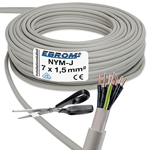 EBROM NYM-J 7 x 1,5 mm² – Cavo di installazione – Cavo di installazione – Cavo per ambienti umidi – grigio – Selezione in incrementi di 1 metro – Metro preciso al metro – La vostra scelta: NYM-J 7 x