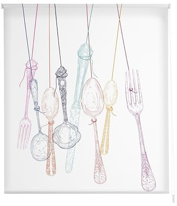 Estoralis Cocina| Estor Enrollable Diseño Moderno|Sin Taladrar Translúcido Estampado | Modelo C-1180 | 60 x 150 cm (Ancho/Alto) Tamaño Tela 57 x 150 cm | Estores para Ventanas y Puertas