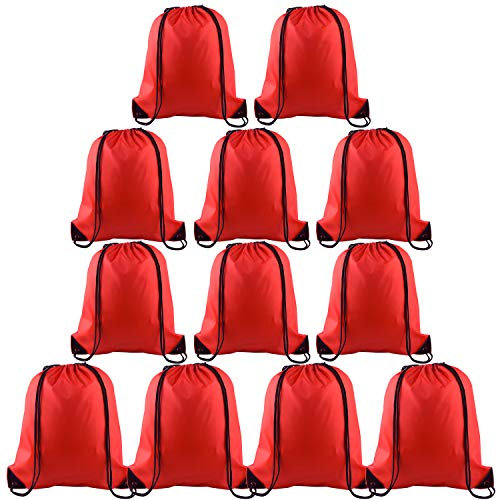 KUUQA 12 Stück Kordelzug-Rucksack, Sport-/Turnbeutel, Bulk für Schule, Reisen und Aufbewahrung, Rot/Ausflug, einfarbig (Getaway Solids), 12Pcs 15.4*13.4, Reisen