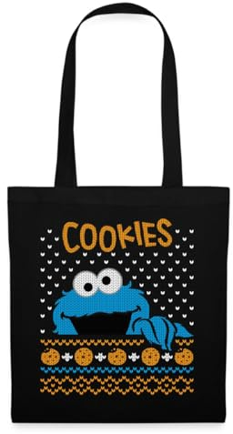 Spreadshirt Sesamstraße Krümelmonster Ugly Xmas Stoffbeutel, One size, Schwarz