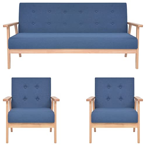 vidaXL Sofa 3-TLG. Sofagarnitur Sessel Couch Polstersofa Couchgarnitur Loungesofa Stoffsofa Polstergarnitur Sitzmöbel Wohnzimmer Stoff Blau
