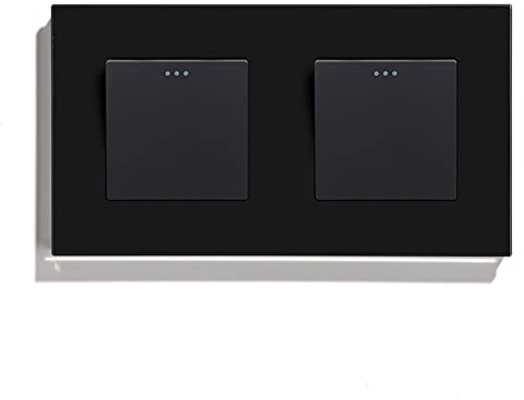 BSEED Doppelt Lichtschalter Glas 1-Fach 1-Wege-Glasscheibe Schalter 157 * 86mm Wandlichtschalter Schwarz