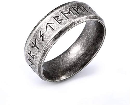 BlackAmazement 316L Edelstahl Ring Runen Stufenkante Wikinger Schriftzeichen Germanen Herren (55 (17.5))