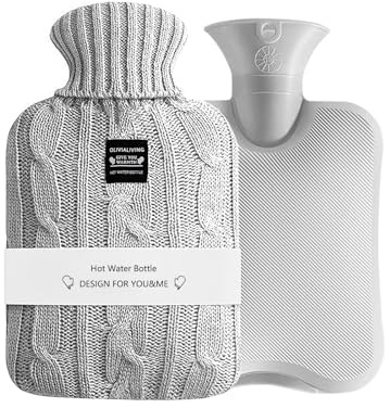 OliviaLiving Wärmflasche, Wärmflasche, 2 Liter, zum Aufwärmen und Einfrieren, mit Strickbezug zur Schmerzlinderung, Wärme- und Kältetherapie
