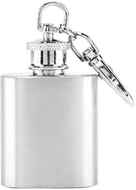 Frasco de whisky de 1 oz para hombres, mini petaca de bolsillo con llavero de acero inoxidable para licor