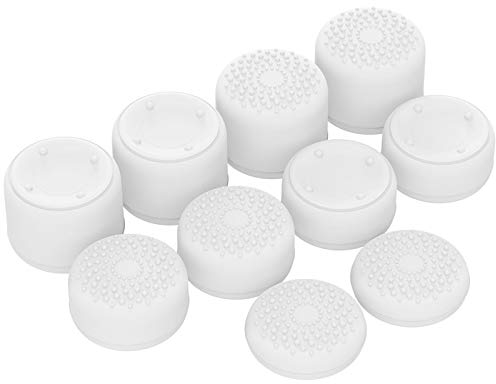 PlayVital Agarres para el Pulgar para ps5 para ps4 Xbox Series X/S Xbox One X/S Switch Pro Control Caps Tapas de Joysticks con 3 Alturas de Convexo y Cóncavo(Puntos Convexos&Tachonados-Blanco)