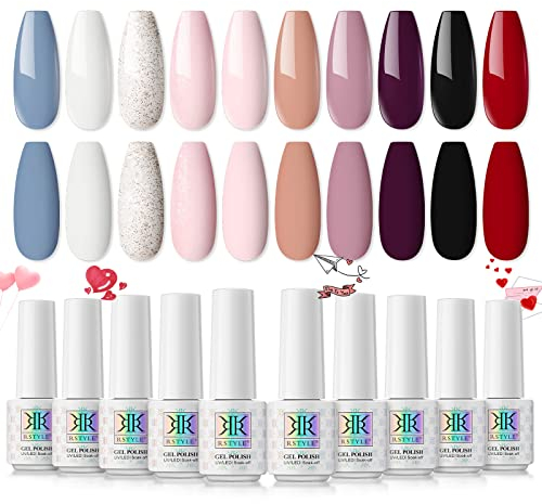RSTYLE UV Nagellack Set, 10 Farben Nude Rot Schwarz Set Gel Nagellack Gel Nägel für Gelnägel Gel Polish Nail Salon-Sets mit Geschenkbox für Weihnachten