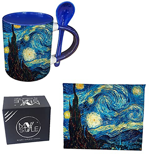 My Custom Style Tasse Blue + Löffel #Arte-Nacht Sternennacht Van Gogh# + Platzset