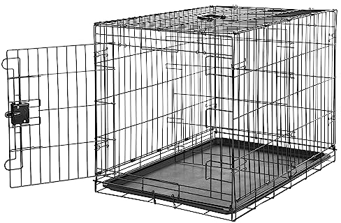 Amazon Basics Gabbia per cani in metallo, Pieghevole,Rimovibile, con vassoio di base e sportello singolo, Nero, 91 x 58 x 64 cm