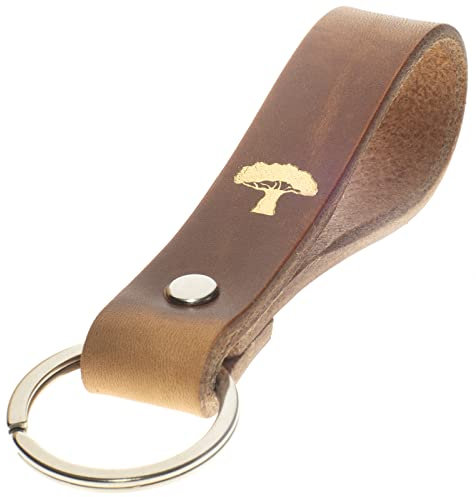 ELBERCRAFT® Schlüsselanhänger Leder Baum Geschenk für Frauen oder Männer pflanzlich gegerbt braun mit gravur gold 12 cm made in Germany Leather Keychain