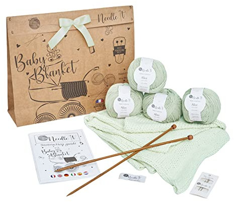 Needle It® - Strickset für Anfänger komplett mit Stricknadeln - Babydecke zum Selberstricken - Geschenkidee (Minze)