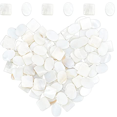 GORGECRAFT 100PCS 2 Style Shell Mosaic Tiles White Cabochons Natural Square Round Mother-of-Pearl Shell Tiles for Home Decoration Handmade Crafts Picture Frames Flowerpots