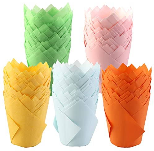 Vegena Pirottini per muffin in di carta, 250 pezzi, a forma di tulipano, a forma di tulipano, per matrimoni, compleanni, feste