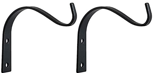 TopHomer Cestas colgantes, ganchos colgantes de hierro para pared, ganchos de metal para colgar en la pared de hierro forjado para exterior, ganchos para colgar en el interior 2 unidades, negro