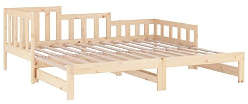 Tidyard Tagesbett Ausziehbar Sofa Gästebett Sofabett Bett Bettsofa Schlafsofa Lattenrost Ausziehbett Holzbett Bettgestell 2X(90x190) (B x L) cm Massivholz Kiefer Schwarz