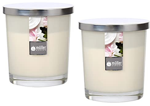 Maxi Duft-Kerzen-Glas Windlicht Aroma-Kerze 110/95 mm mit Deckel | 2er Set Soft Creme