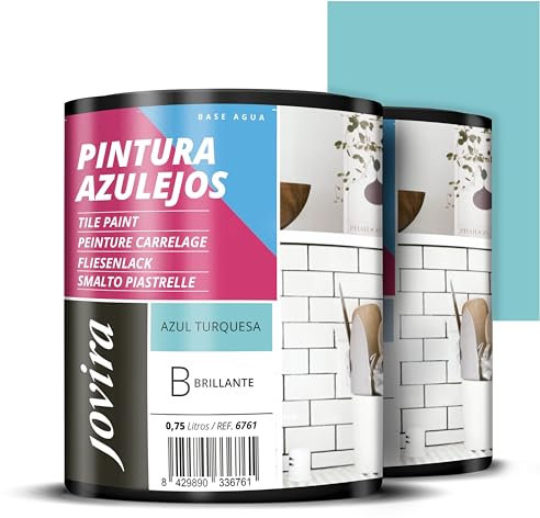 JOVIRA PINTURAS Pintura para Azulejos al Agua. Da una imagen nueva a tu cocina y baño. (2x750 Mililitros, Azul Turquesa)