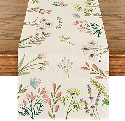 Artoid Mode Pflanzen Blumen Frühling Tischläufer, Saisonnal Sommer Küche Tisch Dekoration Drinnen Urlaub Party Dekor 40x240 cm