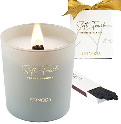 Chnoca Powder Scented Candle Gift for Women, Highly Scented with Long Burning, Crackling Wood Wick Candle, Up to 60 Hours Burn Time, Ideal for Relaxing Home Fragrances