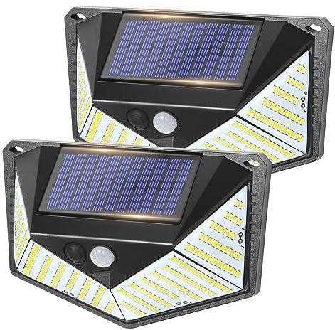 AGM Solar Lights Outdoor Garden, 220 LED Solar Security Wall Lights, 2PCS | Motion Sensor Lights Outdoor, 3 Lighting Modes, IP65 Waterproof, Solar Security Lights for Fence, Garden and Garage