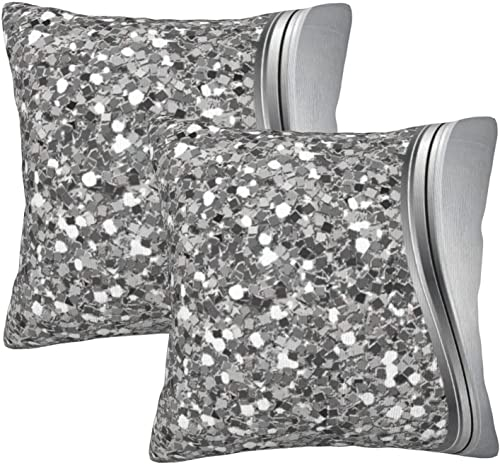 Set mit 2 silberfarbenen Glitzer-Glam-Bling-Home-Deko-Kissenbezügen, Kissenbezügen für Schlafzimmer, Sofa, Wohnzimmer, 45,7 x 45,7 cm