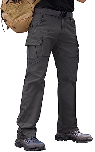 Vthereal Cargohose Herren Baumwolle Outdoorhose mit 7 Taschen Männer Arbeitshosen Chino Taktische Ranger Hose für Jagd Wandern, Grau, XL